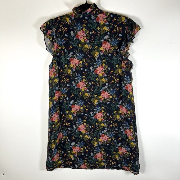 Madewell x Mix No 6 Size 8 Black Silk Beacon Dress in Garden Bouquet Floral - Picture 7 of 9